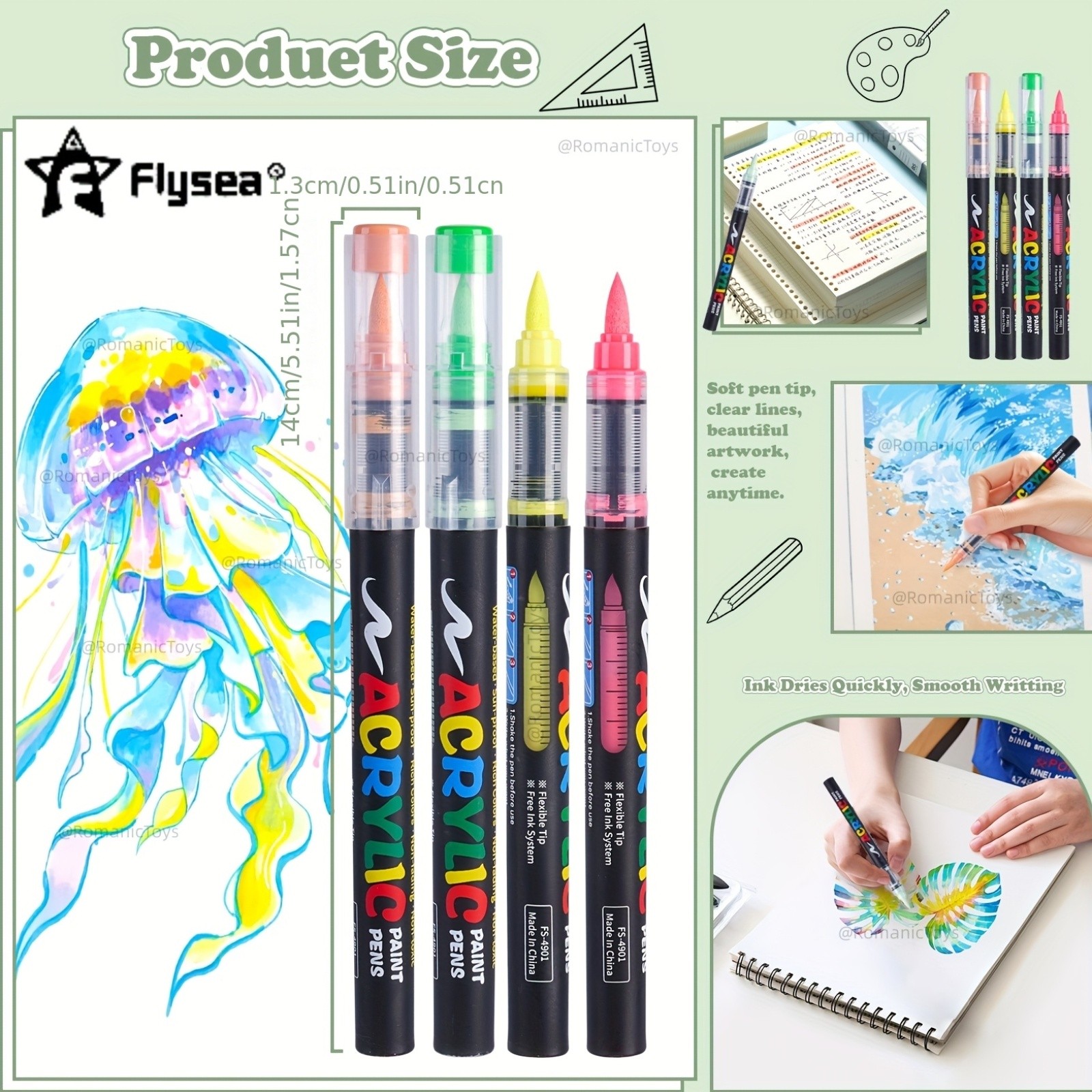 FLYSEA 72-Color Straight Liquid Acrylic Marker Set  High-End Stackable Ink Pens for Office, Crafts & Professional Art Painting