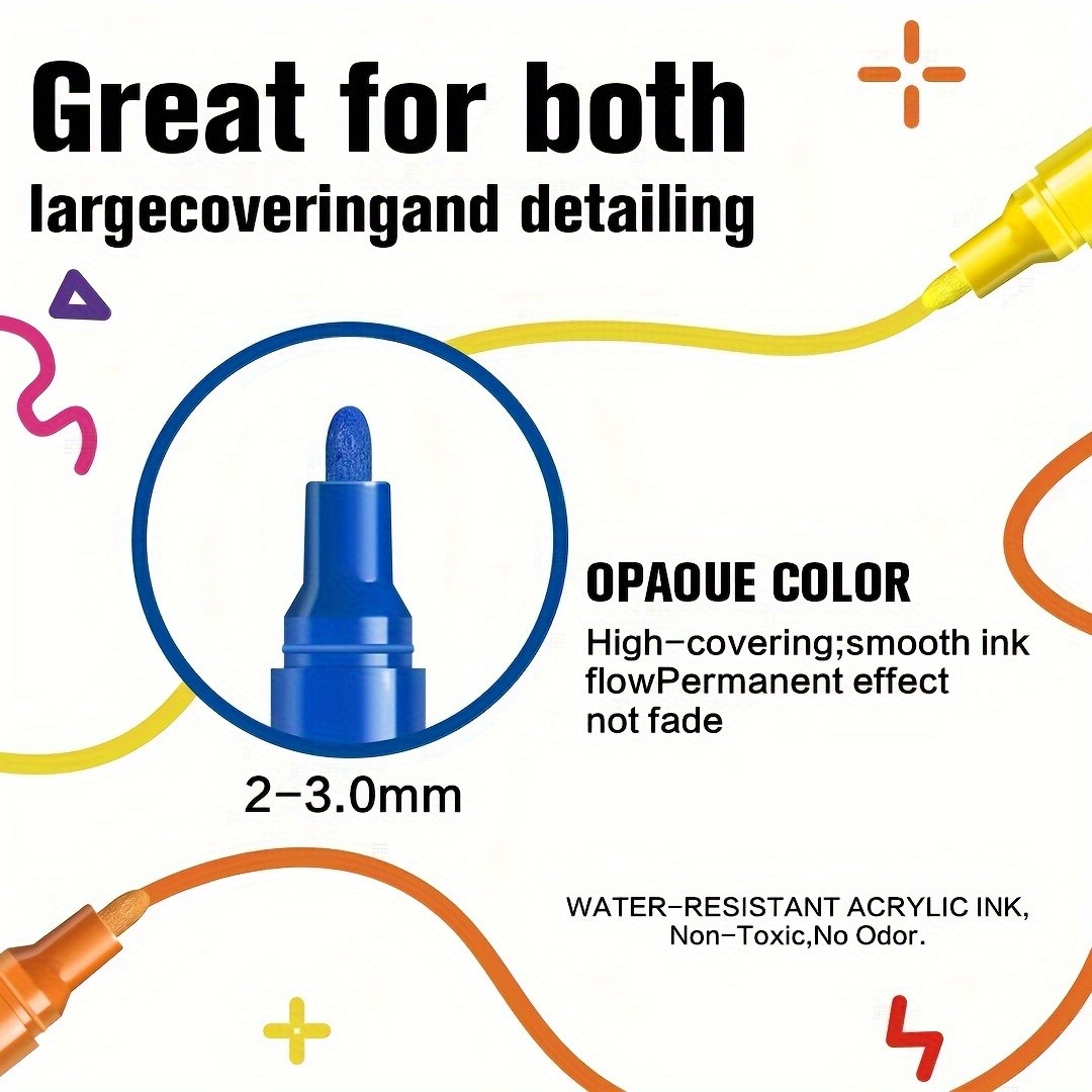 FLYSEA 24pcs Acrylic Paint Marker Pens  Medium Tip, Waterproof, Quick-Drying Pens for Skateboards, Canvas, Wood, Stone & DIY Crafts