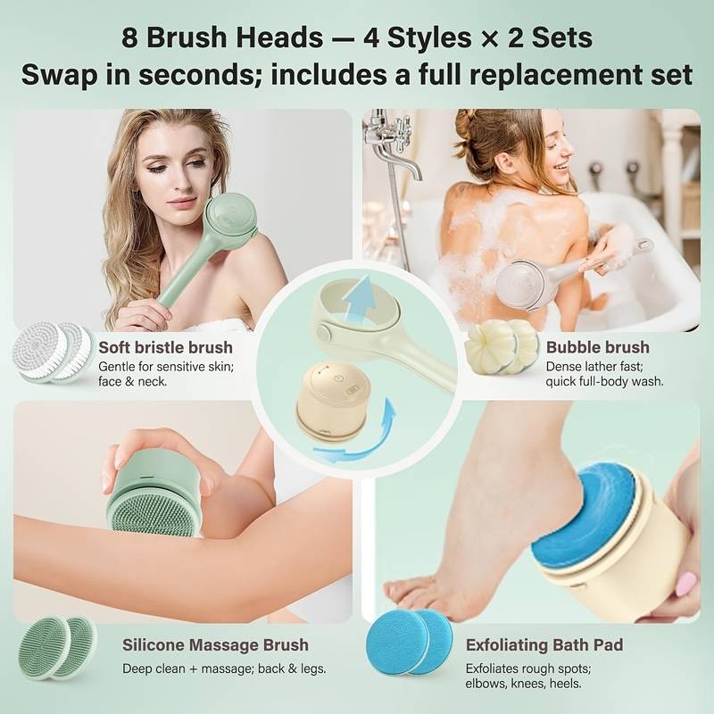 SENBOWE Electric Body Brush Rechargeable Back Scrubber with 3-Speed Cleansing, Exfoliation & Massage