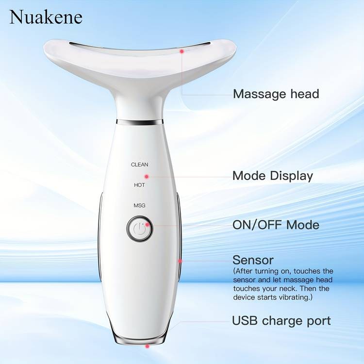 NUAKENE 7-in-1 Facial Beauty Device  Vibrating & Heating Skin Massager for Neck & Face Rejuvenation