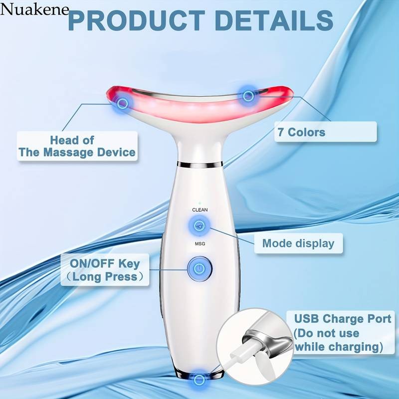 NUAKENE 7-in-1 Facial Beauty Device  Vibrating & Heating Skin Massager for Neck & Face Rejuvenation
