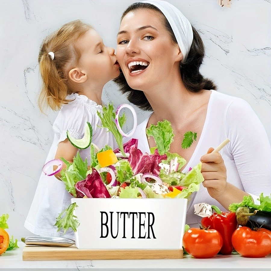 YUMIPLUS Ceramic Butter Dish with Bamboo Lid & Knife  Large Airtight Butter Keeper for Kitchen & Pantry Storage