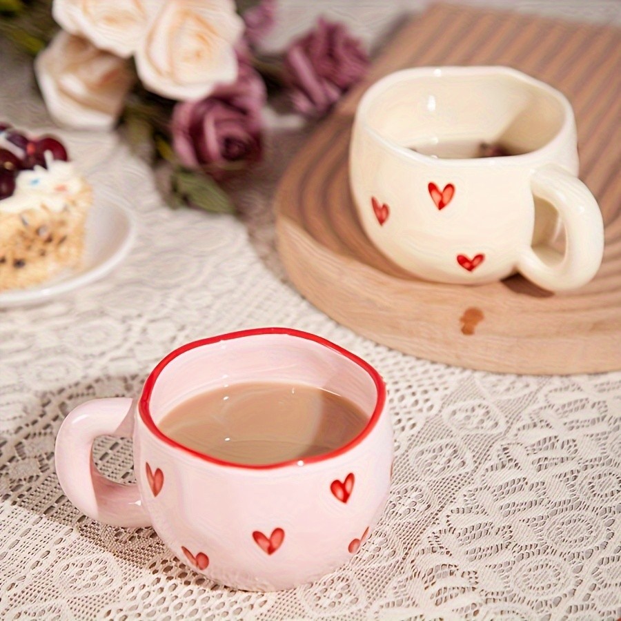 YUMIPLUS Romantic Ceramic Coffee Mug 9.5oz  Heart Pattern Love-Inspired Cup for Couples & Everyday Use