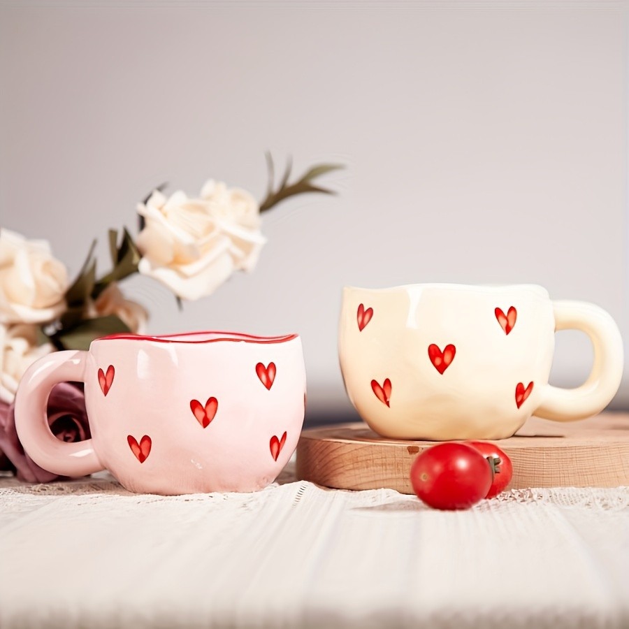 YUMIPLUS Romantic Ceramic Coffee Mug 9.5oz  Heart Pattern Love-Inspired Cup for Couples & Everyday Use
