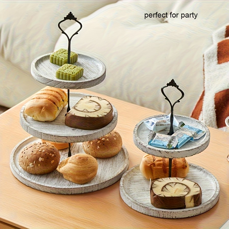 YUMIPLUS Rustic 2-Tier Wooden Cake Stand  Farmhouse Cupcake Display with Iron Accents for Weddings, Birthdays & Parties