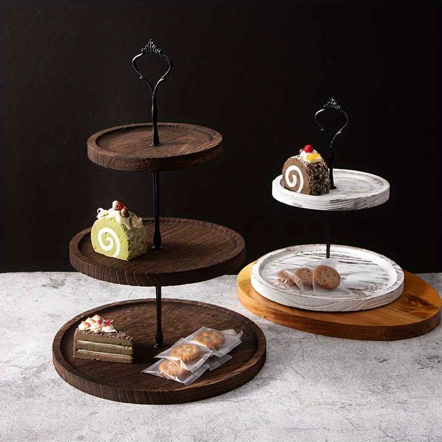 YUMIPLUS Rustic 2-Tier Wooden Cake Stand  Farmhouse Cupcake Display with Iron Accents for Weddings, Birthdays & Parties