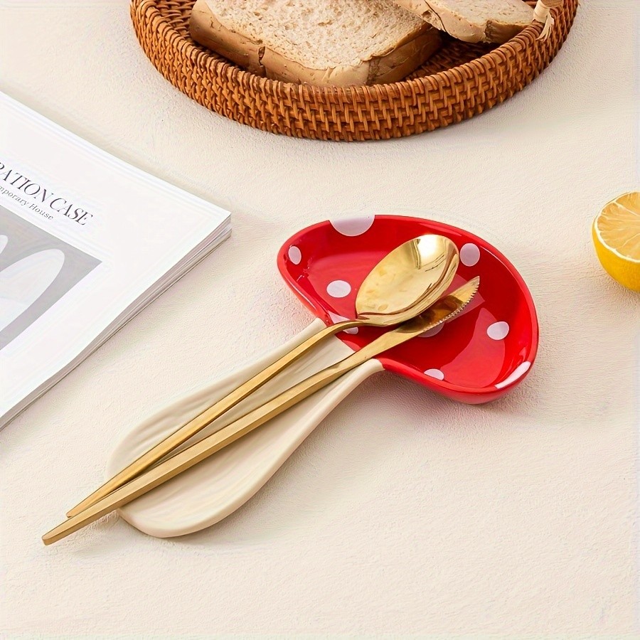 YUMIPLUS Ceramic Mushroom Spoon Rest  High-Temperature Resistant, Cute & Exquisite Spoon Plate for Kitchen or Housewarming Gifts