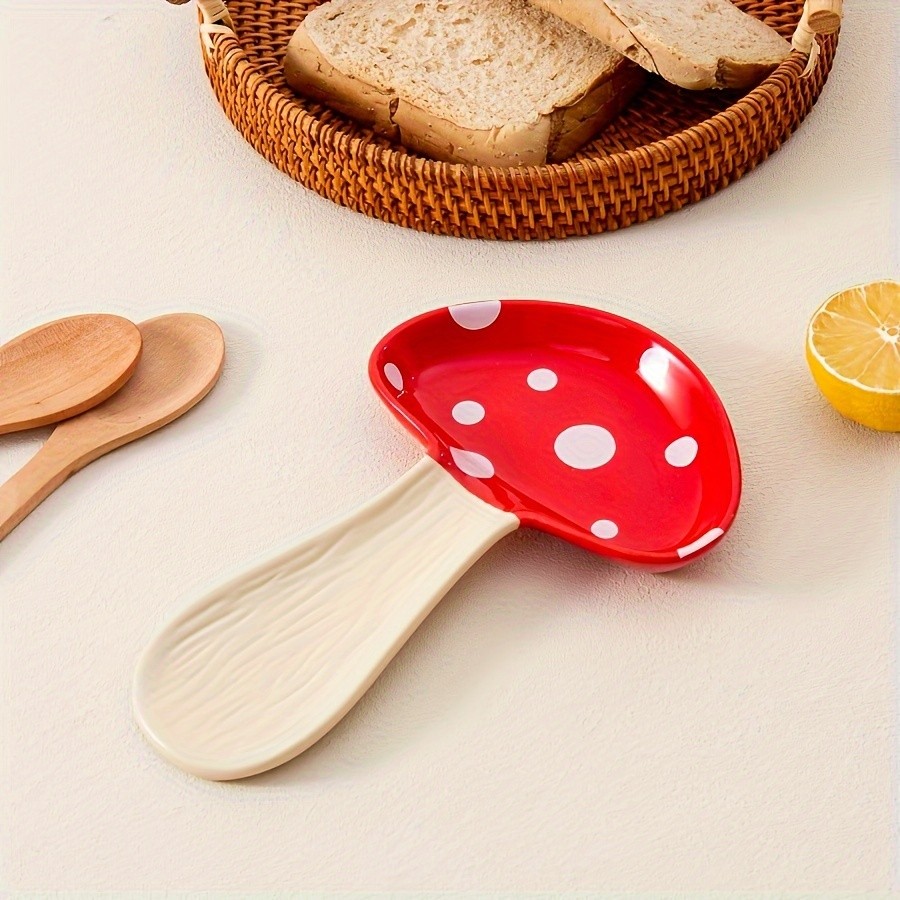 YUMIPLUS Ceramic Mushroom Spoon Rest  High-Temperature Resistant, Cute & Exquisite Spoon Plate for Kitchen or Housewarming Gifts