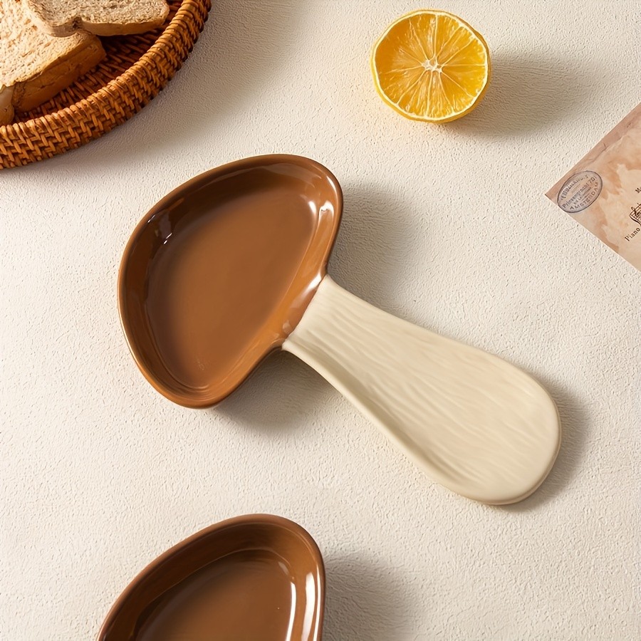 YUMIPLUS Ceramic Mushroom Spoon Rest  High-Temperature Resistant, Cute & Exquisite Spoon Plate for Kitchen or Housewarming Gifts