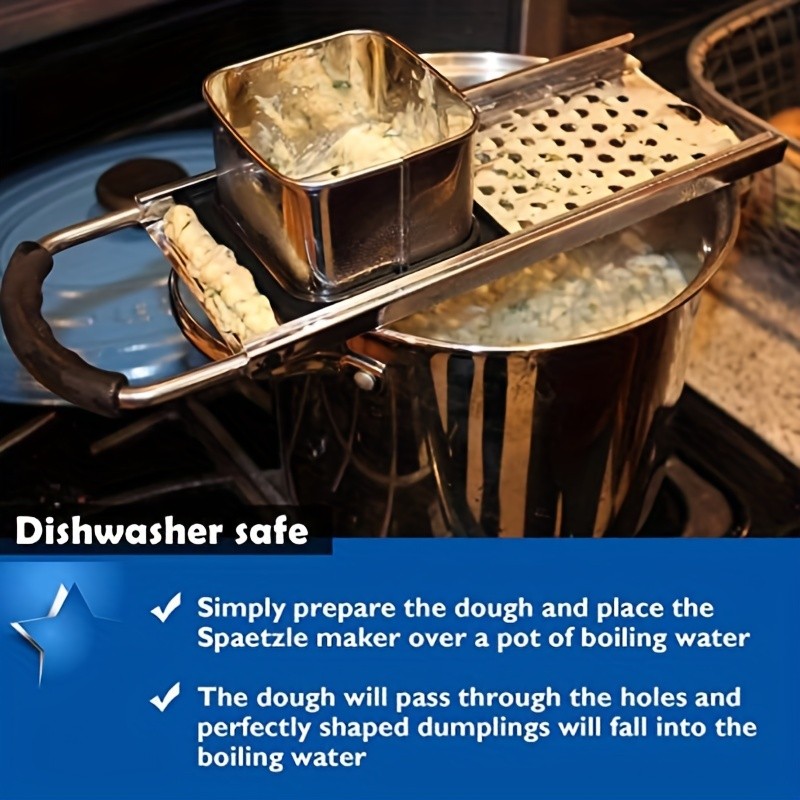 YUMIPLUS Premium Stainless Steel Spaetzle Maker  Traditional German Egg Noodle Tool with Comfort Grip Handle