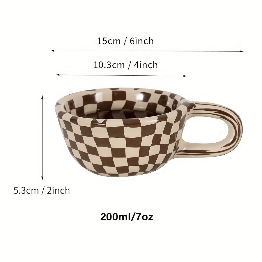 YUMIPLUS Irregular Checkered Ceramic Mug  7oz Casual Coffee Cup for Home & Office Use