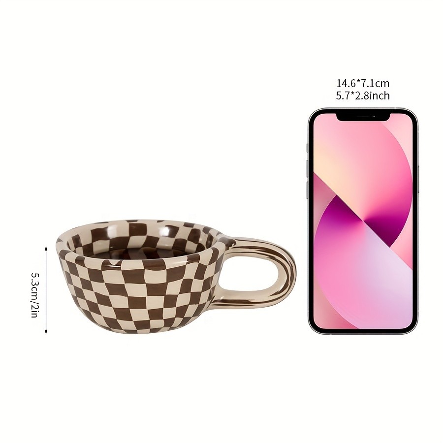 YUMIPLUS Irregular Checkered Ceramic Mug  7oz Casual Coffee Cup for Home & Office Use
