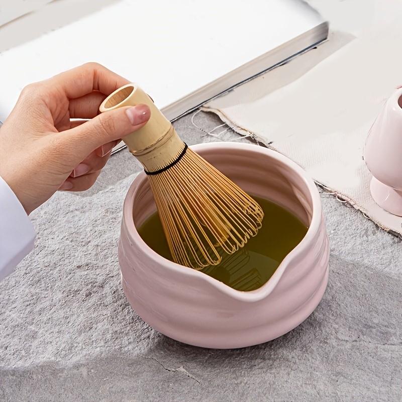 YUMIPLUS Pink Ceramic Matcha Bowl & Whisk Set  Complete Matcha Tea Set for Home or Restaurant Latte Art Ceremony