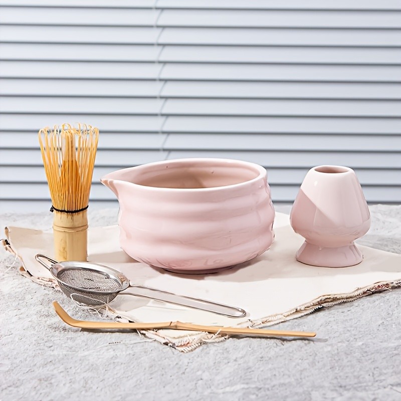 YUMIPLUS Pink Ceramic Matcha Bowl & Whisk Set  Complete Matcha Tea Set for Home or Restaurant Latte Art Ceremony