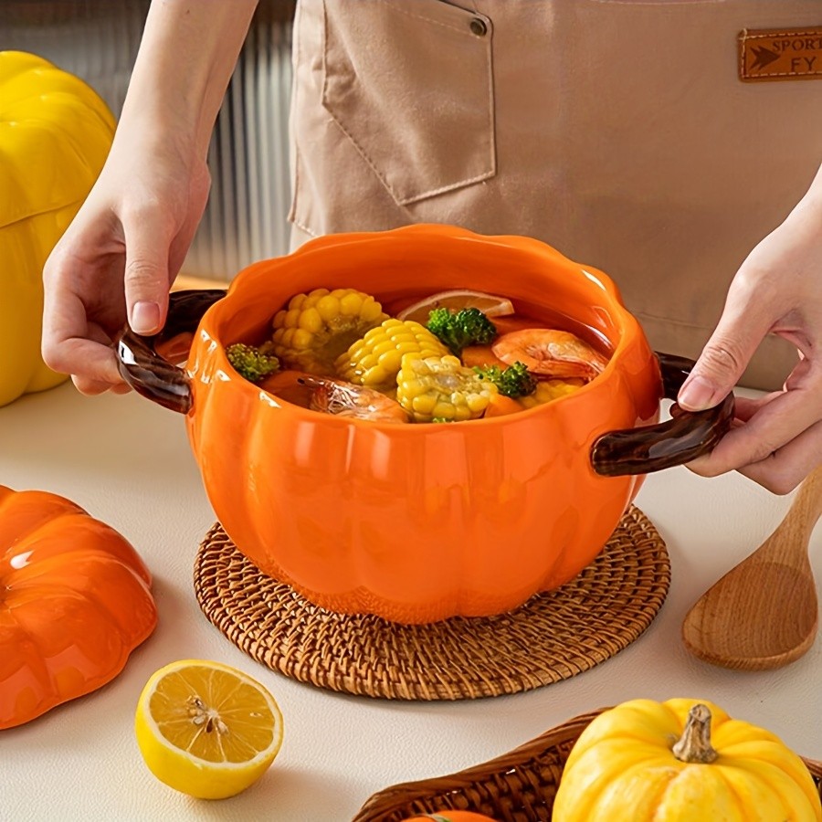 YUMIPLUS Dutch Oven Pumpkin Dish 50OZ  Premium Festive Ceramic Casserole