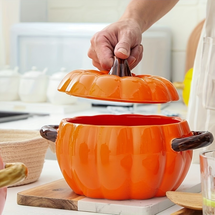 YUMIPLUS Dutch Oven Pumpkin Dish 50OZ  Premium Festive Ceramic Casserole