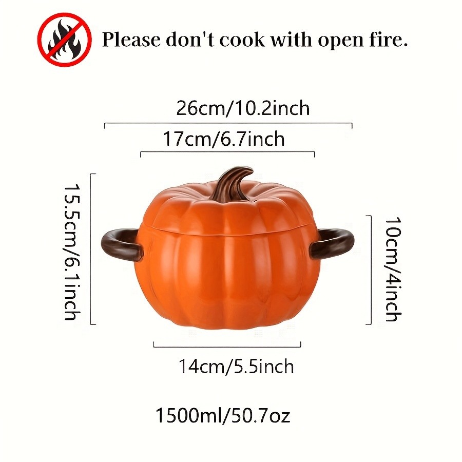 YUMIPLUS Dutch Oven Pumpkin Dish 50OZ  Premium Festive Ceramic Casserole