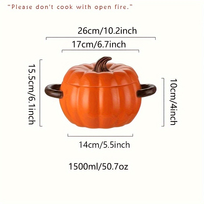 YUMIPLUS Dutch Oven Pumpkin Dish 50OZ  Premium Festive Ceramic Casserole