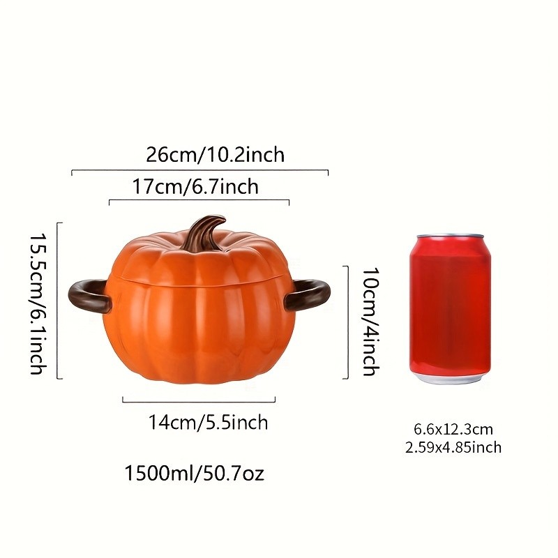 YUMIPLUS Dutch Oven Pumpkin Dish 50OZ  Premium Festive Ceramic Casserole