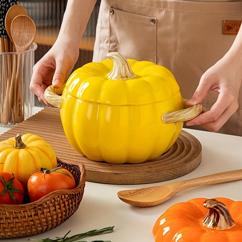 YUMIPLUS Dutch Oven Pumpkin Dish 50OZ  Premium Festive Ceramic Casserole