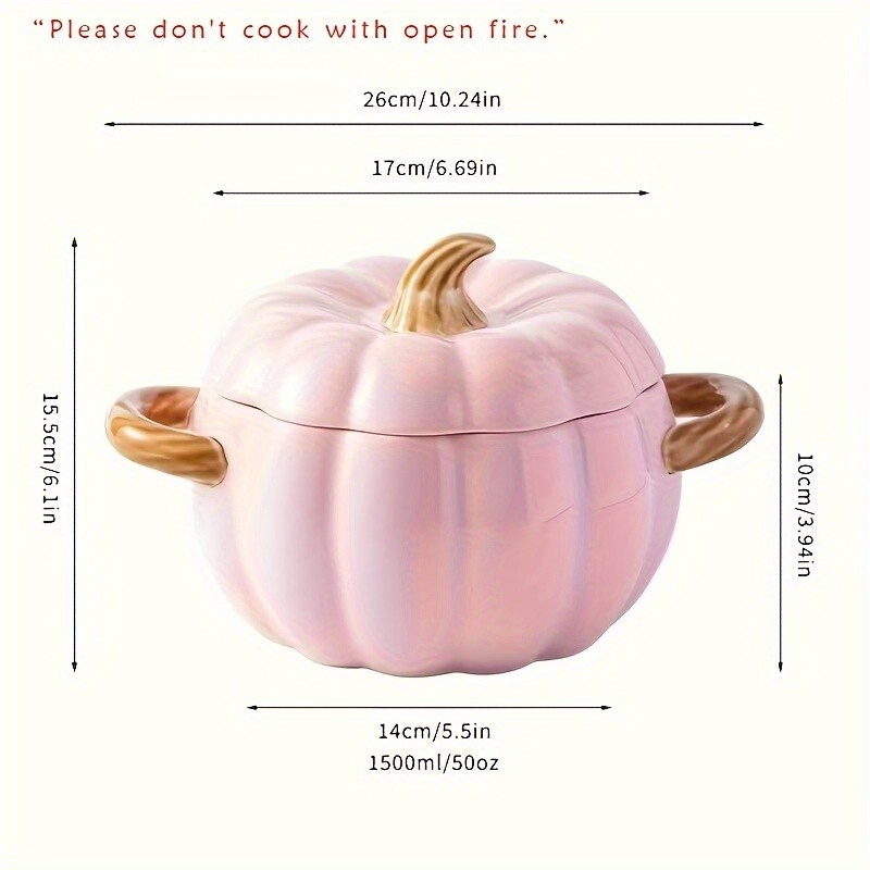 YUMIPLUS Dutch Oven Pumpkin Dish 50OZ  Premium Festive Ceramic Casserole