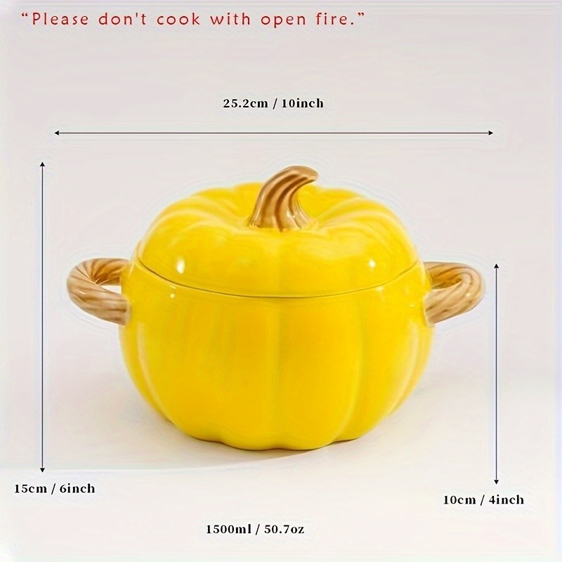 YUMIPLUS Dutch Oven Pumpkin Dish 50OZ  Premium Festive Ceramic Casserole