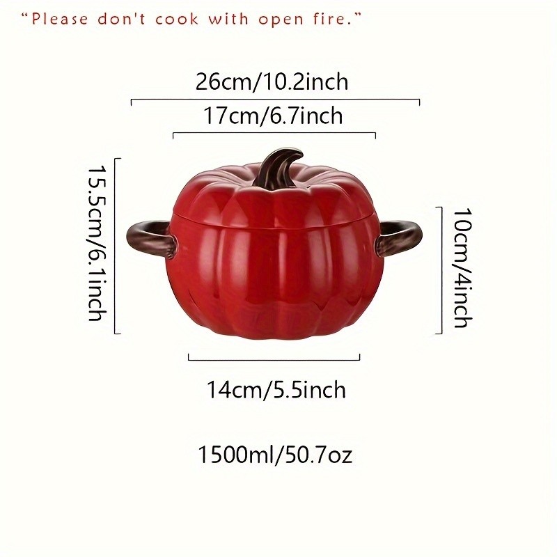 YUMIPLUS Dutch Oven Pumpkin Dish 50OZ  Premium Festive Ceramic Casserole