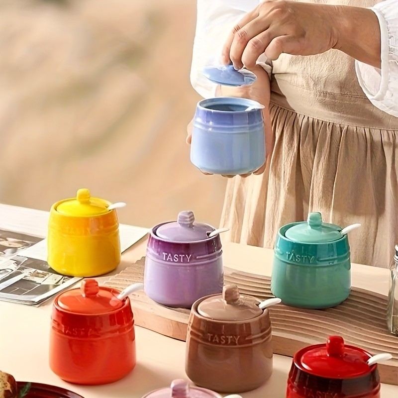 YUMIPLUS Ceramic Gradient Spice Container Set 250ml  Creative Colorful Kitchen Seasoning Jars