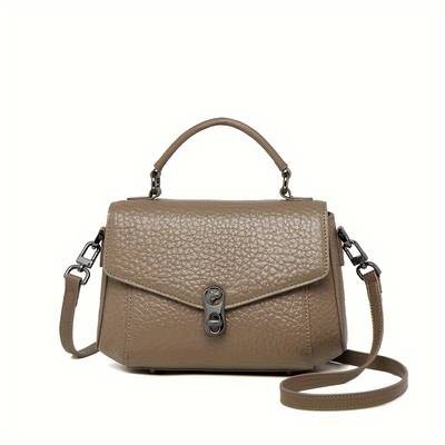 Vintage Genuine Leather Handbag  Small Turn-Lock Crossbody/Clutch with Adjustable Strap