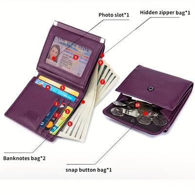 OBCREATOR Womens Genuine Leather Wallet  Elegant Multi-Compartment Long Bi-Fold Clutch with Magnetic Closure