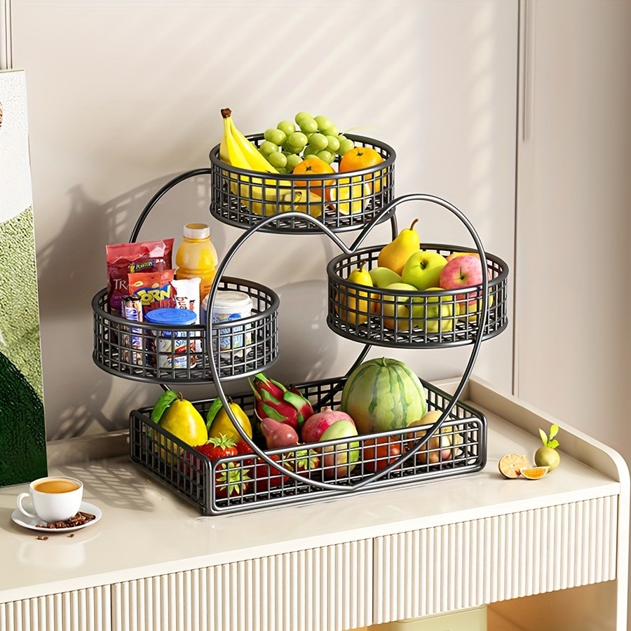 YUMIPLUS Heart-Shaped 3-Tier Fruit Basket  Elegant Countertop Display for Snacks, Fruits & Events