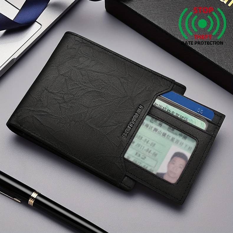 BANYANU Mens Top-Grain Leather Short Wallet  14 Card Slots + Independent Card Holder