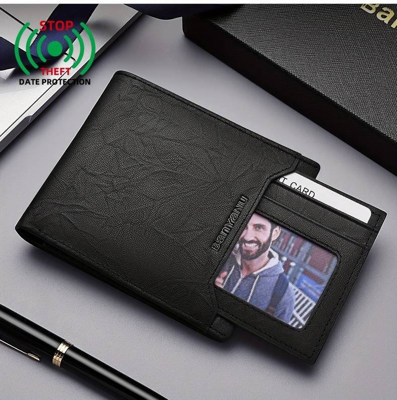 BANYANU Mens Top-Grain Leather Short Wallet  14 Card Slots + Independent Card Holder