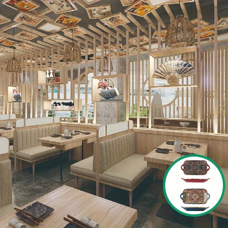 YUMIPLUS Bohemian Ceramic Serving Platter  Versatile Rectangular Dish with Handles for Dining & Entertaining