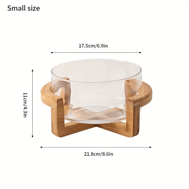YUMIPLUS Glass Fruit Plate with Bamboo Base  Elegant Snack & Salad Bowl for Home, Restaurant & Hotel Use