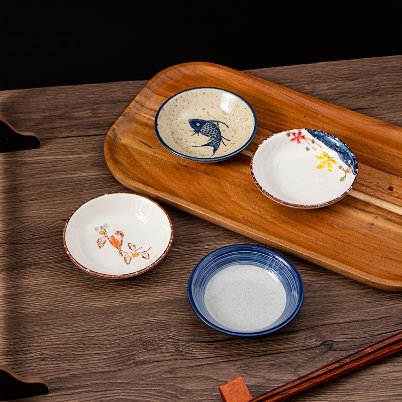 YUMIPLUS Japanese Retro Ceramic Side Dish Bowls Set (6pcs)  Traditional Porcelain Seasoning & Soy Sauce Dipping Plates