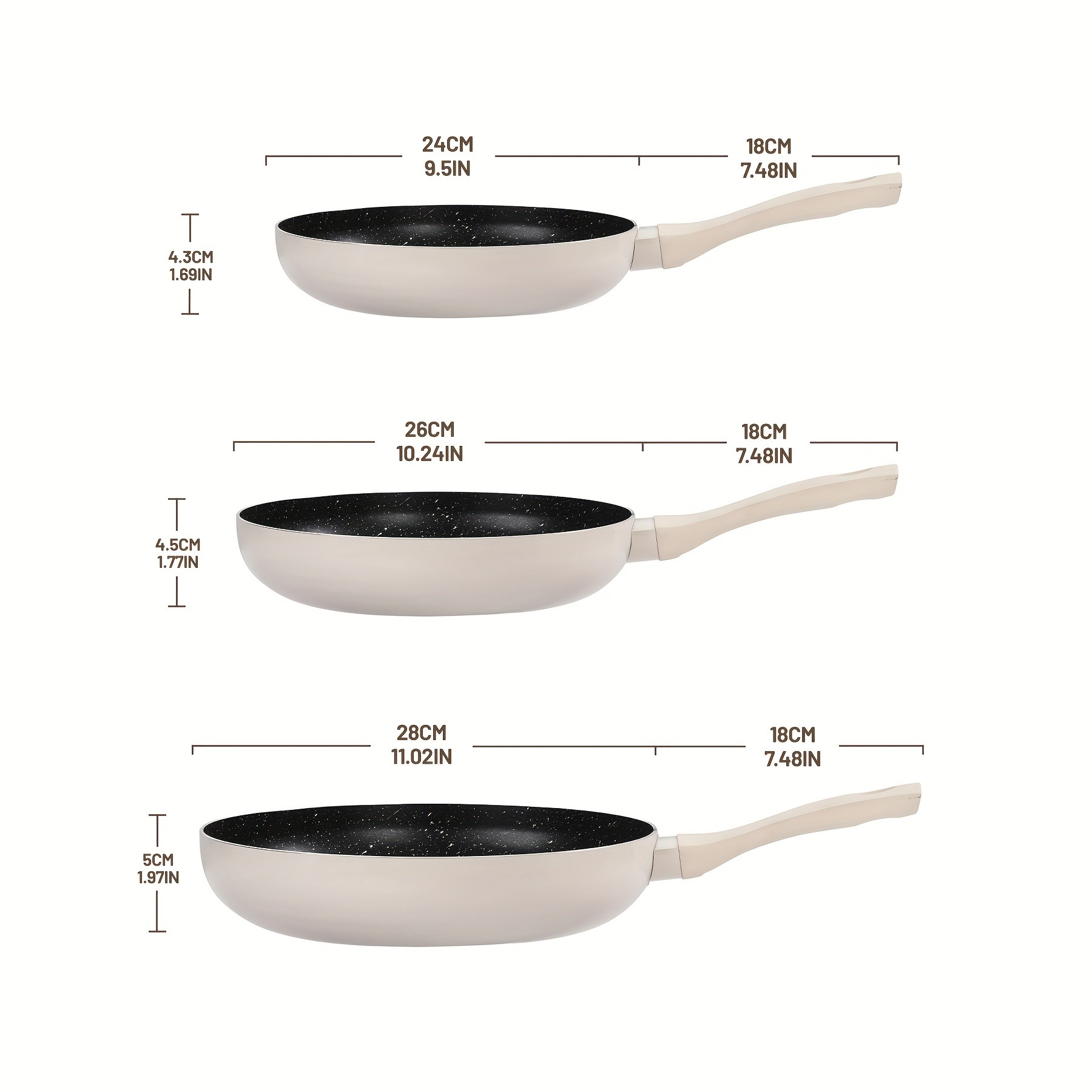 KPXSIAION Non-Stick Granite Frying Pan Set  PFOA-Free Skillets for All Stoves (9.45'' / 10.25'' / 11'')