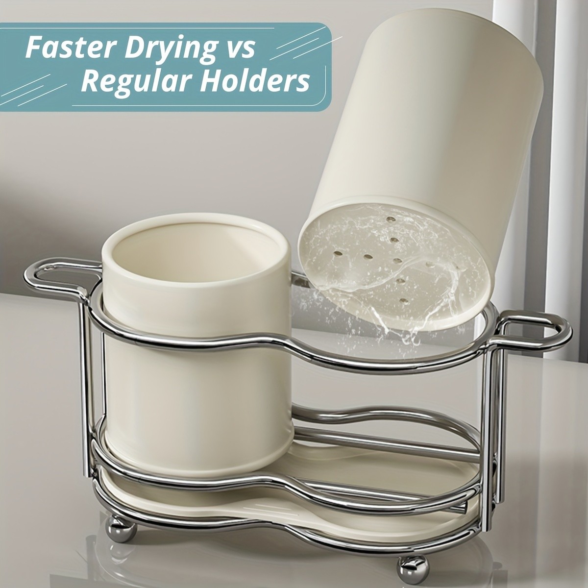 URLUNA Cutlery Holder  Dual-Compartment Silverware Organizer with Metal Frame for Kitchen & Countertop Storage