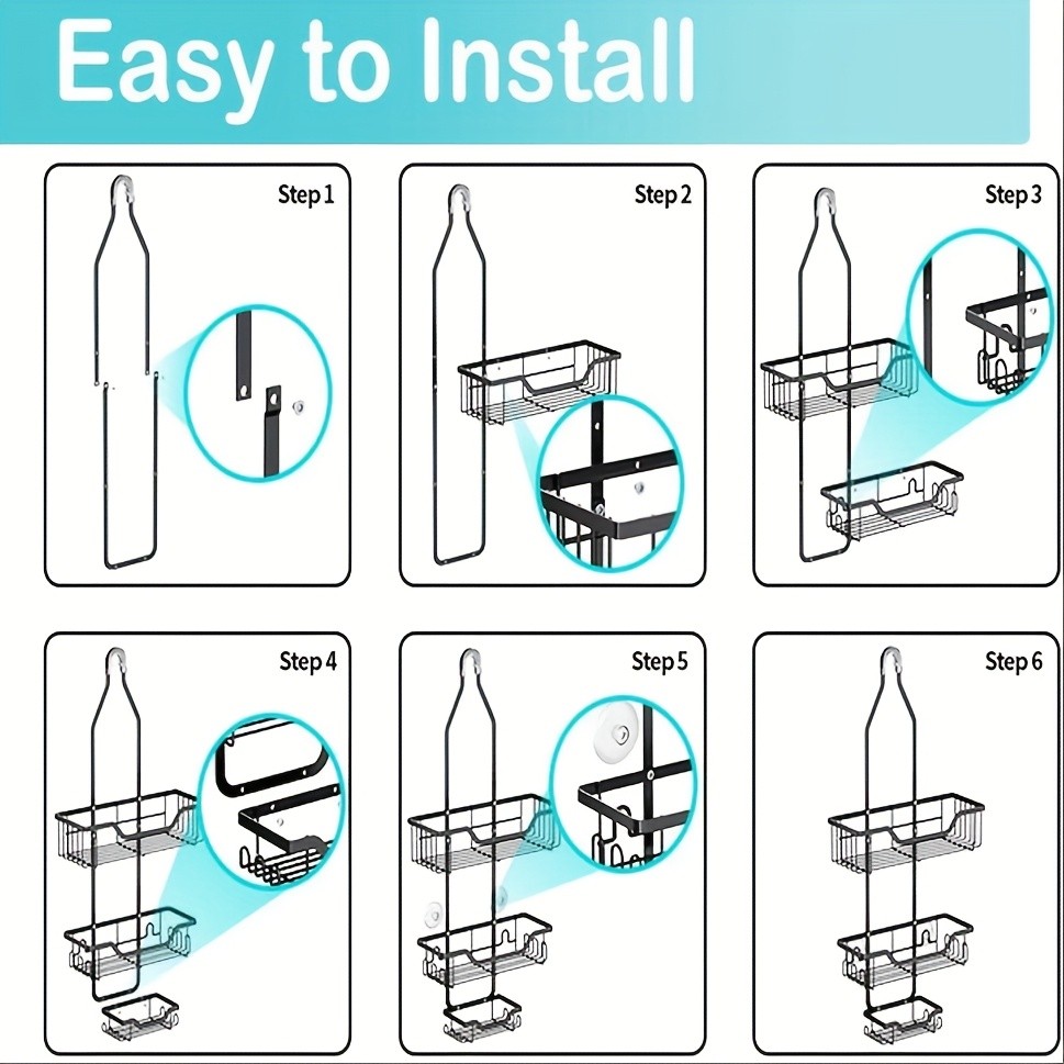 URLUNA Rustproof Black Shower Caddy  Wall-Mounted No-Drill Bathroom Organizer with Soap Holder
