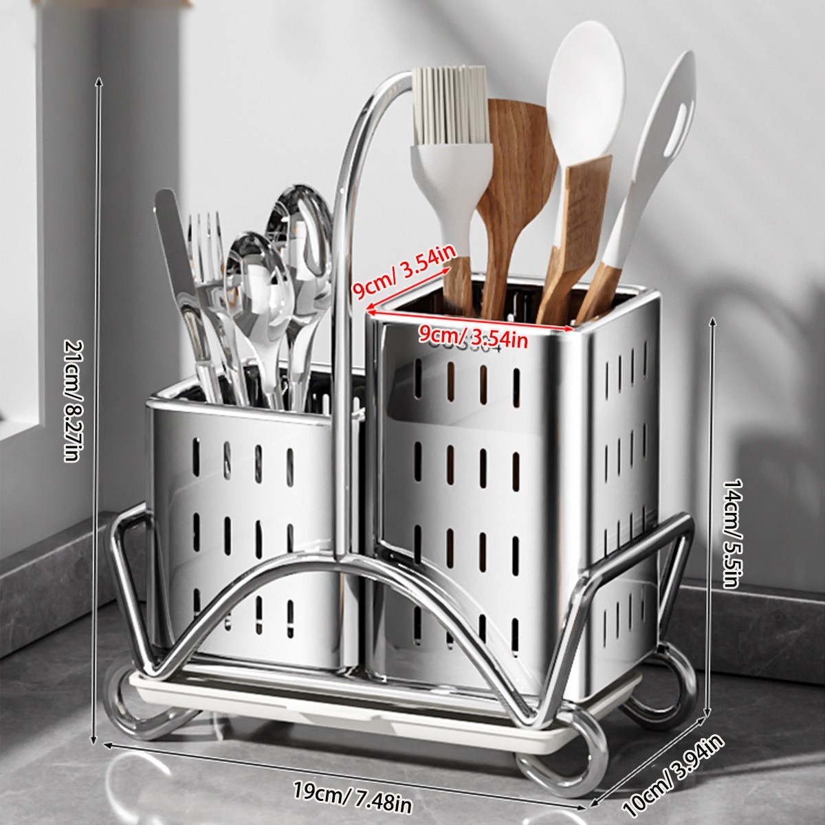 URLUNA Stainless Steel Cutlery Holder  SUS 304 Silverware Caddy with Bracket for Kitchen Countertop