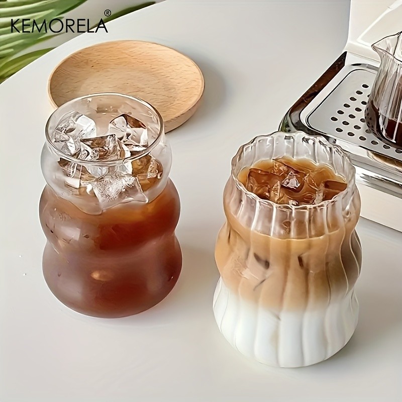 KEMORELA 17oz Irregular Wavy Drinking Glasses (4/6pcs)  Clear Water & Coffee Cups for Home & Kitchen