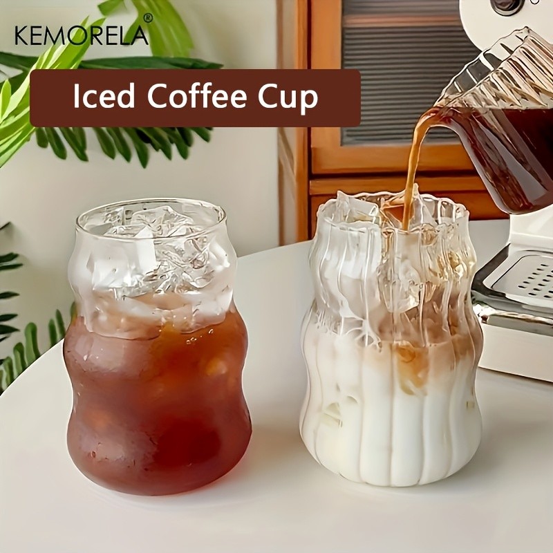 KEMORELA 17oz Irregular Wavy Drinking Glasses (4/6pcs)  Clear Water & Coffee Cups for Home & Kitchen