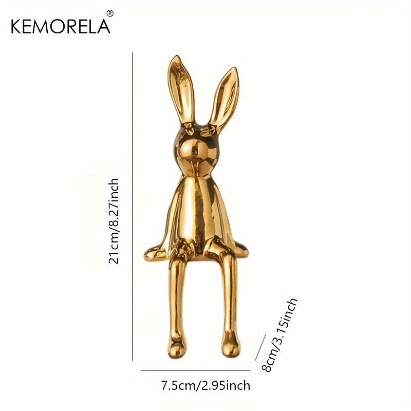 KEMORELA Long-Eared Rabbit Ceramic Ornament  Simple Sitting Figurine for Living Room, TV Cabinet & Holiday Dcor