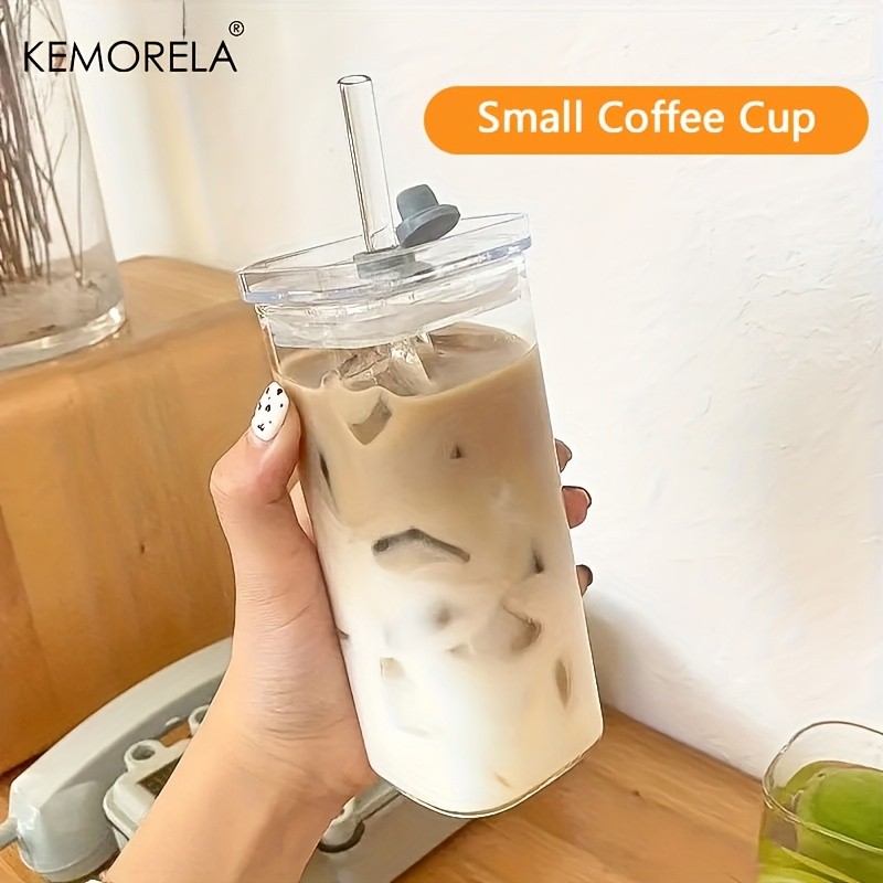 KEMORELA 380ml Portable Rectangular Glass Cup with Lid & Straw (4/6pcs)  Heat-Resistant, Durable & Travel-Friendly Drinkware