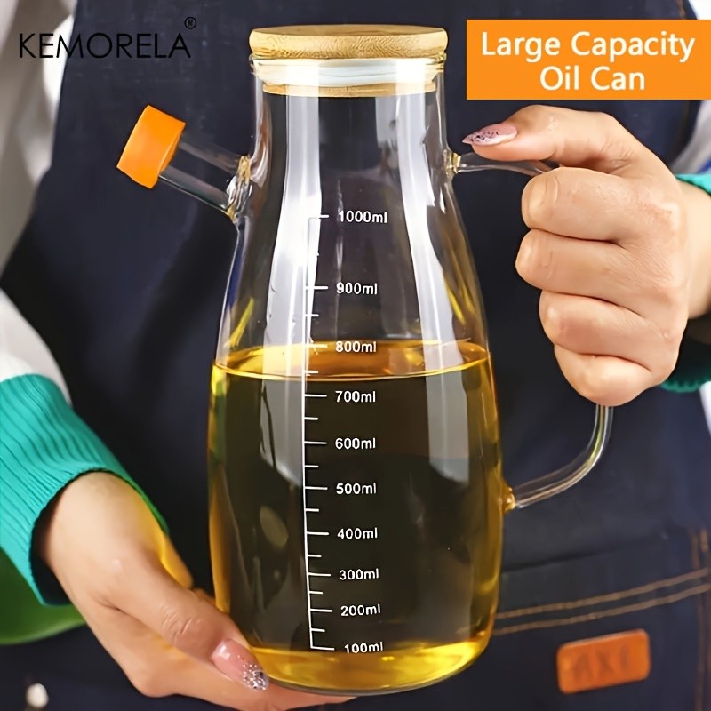 KEMORELA Large Capacity Glass Oil Can  BPA-Free Leak-Proof Dispenser for Olive Oil, Vinegar & Condiments