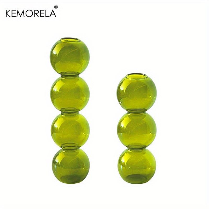 KEMORELA Set of 2 Ball-Shaped Glass Vases  Amber Decorative Vases for Living Room, Tabletop & Event Decor