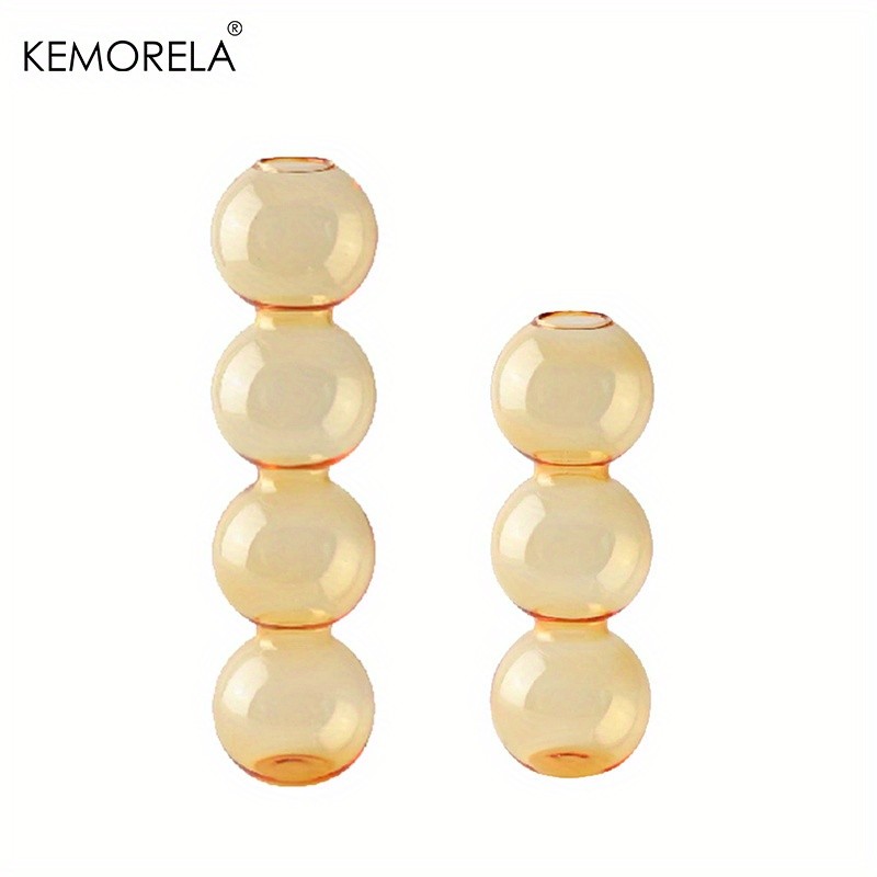 KEMORELA Set of 2 Ball-Shaped Glass Vases  Amber Decorative Vases for Living Room, Tabletop & Event Decor