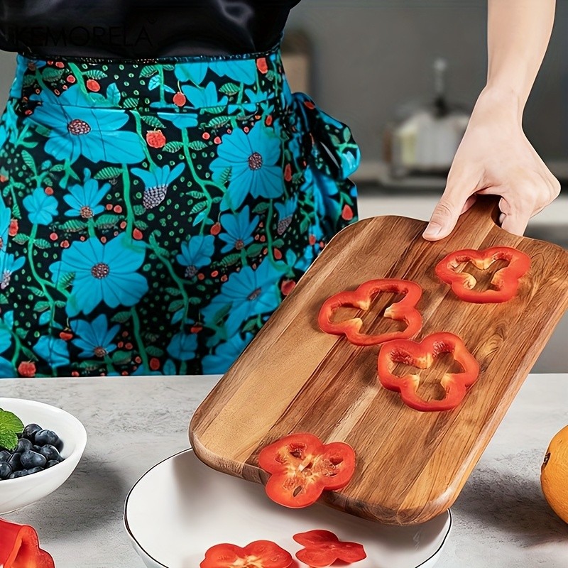 KEMORELA Acacia Wood Cutting Board with Handle  Extra Long Natural Grain Serving Board for Cheese, Charcuterie, Bread & Fruit