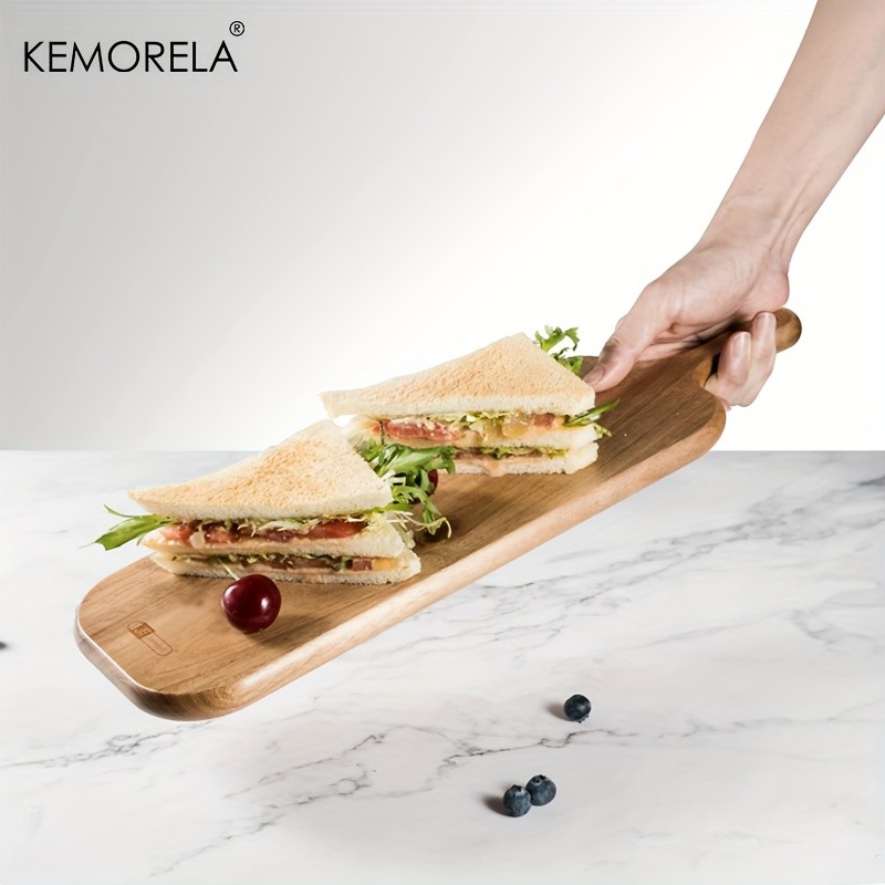 KEMORELA Acacia Wood Cutting Board with Handle  Extra Long Natural Grain Serving Board for Cheese, Charcuterie, Bread & Fruit