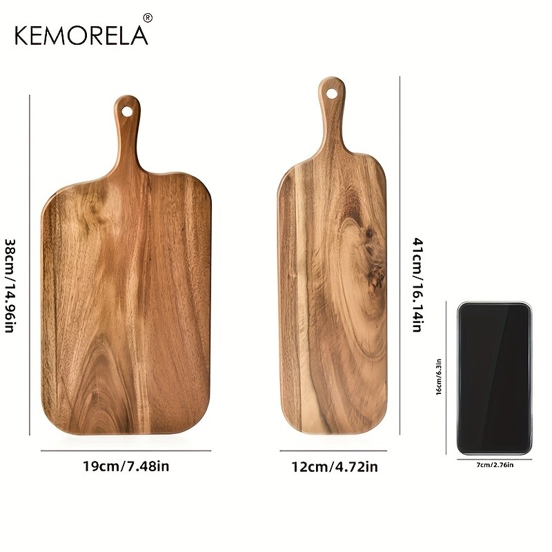 KEMORELA Acacia Wood Cutting Board with Handle  Extra Long Natural Grain Serving Board for Cheese, Charcuterie, Bread & Fruit
